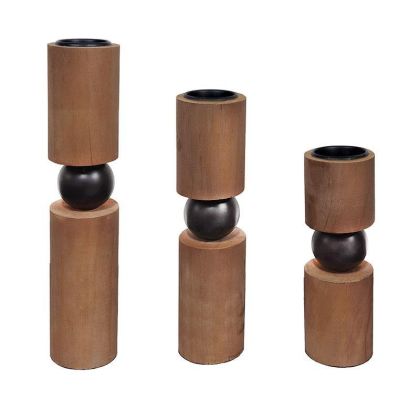 Комплект дървени свещници натурал/черно φ6χ30