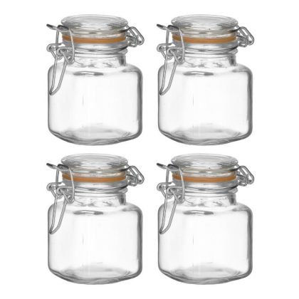 S/4 GLASS STORAGE VASE WITH LID CLEAR 5X5X8
