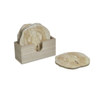 S/4 WOODEN COASTER IN BASE WHITE/NATURAL Φ10
