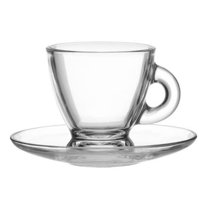 S/6 GLASS COFFEE CUP AND SAUCER SET CLEAR 95CC 8X6.5X6.5
