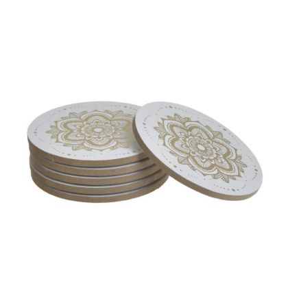 S/6 WOODEN COASTER WHITE/NATURAL Φ10