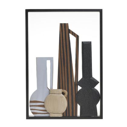 WOODEN WALL DECO VASES BLACK/WHITE/BROWN 35X5X50
