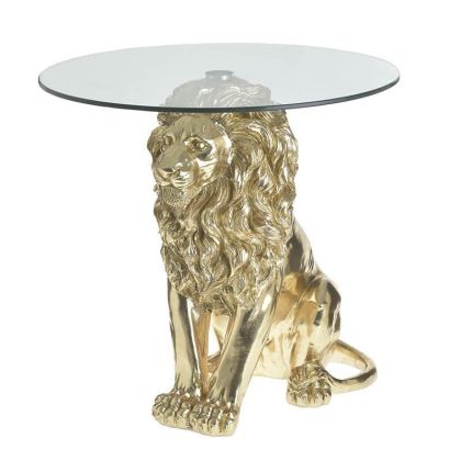RESIN/GLASS SIDE TABLE LION GOLDEN Φ61Χ61