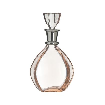 GLASS/METAL DECANTER PINK/SILVER 14X8X28