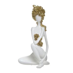 Женска фигура от полирезин цвят бял/златен 13X16X33