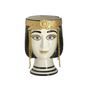 CERAMIC EGYPTIAN FIGURE VASE BLACK/WHITE/GOLDEN Φ15Χ26