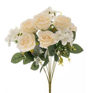 CREAM BOUQUET WITH ROSES AND HYDRANGEA 42CM