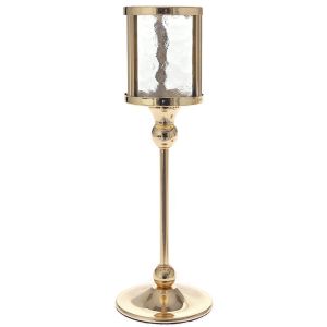 DECO GOLD IRON CANDLE HOLDER W GLASS 11x11x30CM