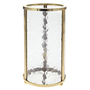 DECO GOLD IRON CANDLE HOLDER W GLASS 14x14x27CM