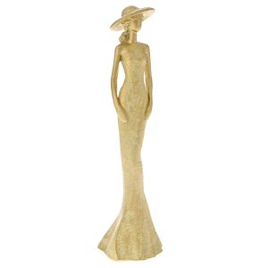 DECO GOLD POLYRESIN LADY WITH A HAT 9X8X30CM