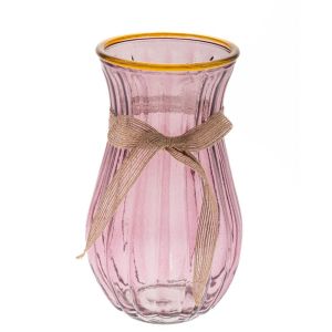 PINK GLASS VASE WITH GOLD RIM 13X23CM