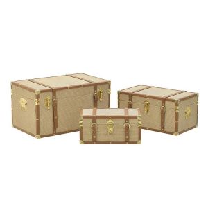 S/3 PU TRUNK/BOX BEIGE/BROWN 59X36X32