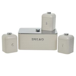 S/4 METAL COFFEE/SUGAR/TEA JAR AND BREAD BOX WHITE 35X23X15