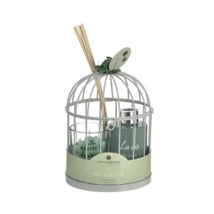 SET GLASS/METAL ROOM DIFFUSER IN CAGE GREY/GREEN Φ14Χ19