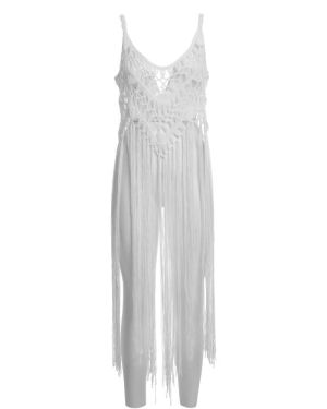 SLEEVELESS DRESS IN WHITE COLOR WITH FRINGES ONE SIZE