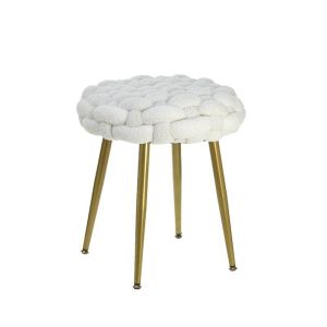 TEDDY FABRIC/WOODEN STOOL WHITE/NATURAL Φ42Χ48