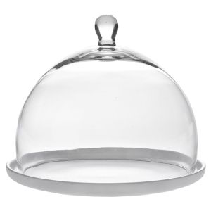 WHITE CAKE PLATE WITH CLEAR GLASS DOME LID D26Χ22CM