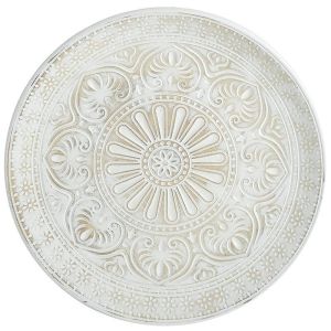 WOODEN DECO PLATE ANTIQUE WHITE Φ40X4