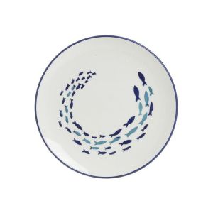 Десертна керамична чиния сет 6бр цвят бял/син Φ20X2