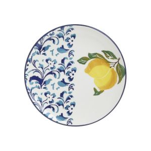 Десертна керамична чиния сет 6бр цвят бял/син/жълт Φ20X2