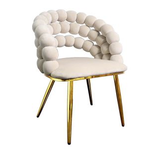 Плюшен стол със златни метални крака кремав цвят 60X58X78