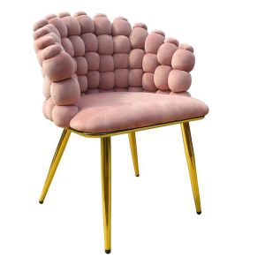 Плюшен стол със златни метални крака светло розов цвят 54X57X80
