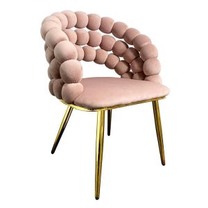 Плюшен стол със златни метални крака светло розов цвят 60X58X78