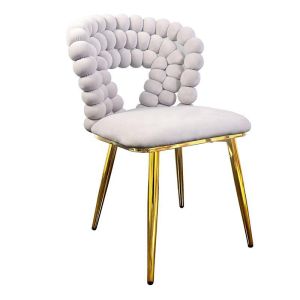 Плюшен стол със златни метални крака светло сив цвят 50X63X82