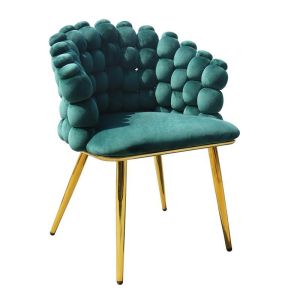 Плюшен стол със златни метални крака тъмно зелен цвят 54X57X80