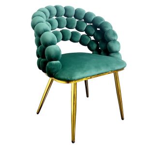 Плюшен стол със златни метални крака тъмно зелен цвят 60X58X78