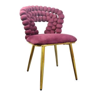 Плюшен стол със златни метални крака цвят бургунди 50X63X82