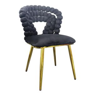 Плюшен стол със златни метални крака черен цвят 50X63X82