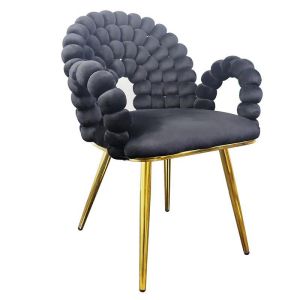 Плюшен стол със златни метални крака черен цвят 62X59X86