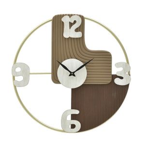 Стенен часовник с рамка метал/дърво цвят златен/кафяв 61X7X61