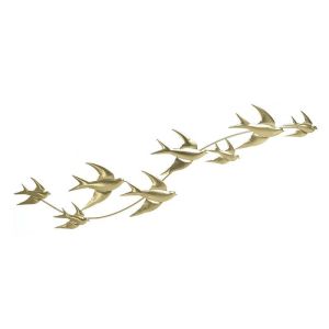 Стенно метално пано с птици златно 130X2X30