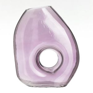 Стъклена ваза лилав цвят 18X9X22