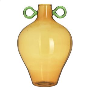 Стъклена ваза цвят зелен/амбър Φ16X22