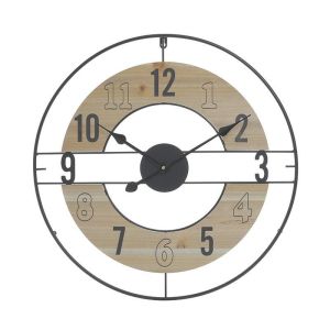 Часовник за стена дърво и метал натурал/черен 60х5х60