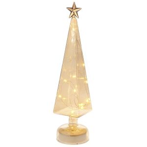  XMAS GOLD GLASS CONE 10X37CM WITH LED LIGHT