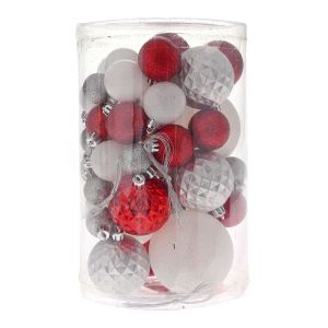 Коледен к-т 50 червено-бели пластмасови топки 16x16x26см