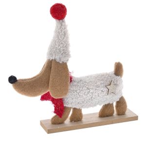  DECORATIVE DOG WITH CLOTHES AND HAT ON A WOODEN BASE 23Χ2Χ21CM