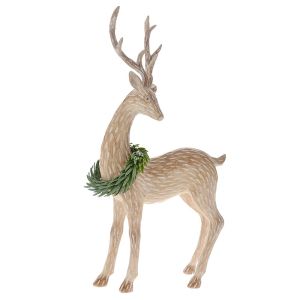  POLYRESIN BROWN REINDEER WITH WREATH ON THE NECK 22Χ10Χ41CM