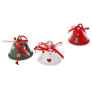  XMAS SET 3 RED WHITE GREEN METAL BELLS ORNAMENTS 5CM