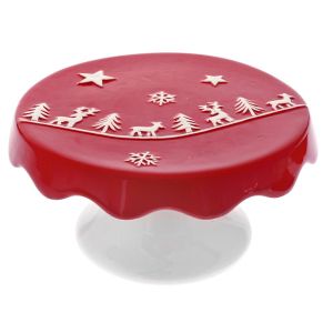  RED CERAMIC TIER CAKE STAND WITH CHRISTMAS SCENE 18Χ17X8CM