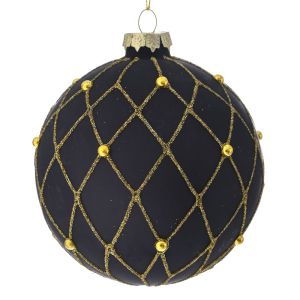  BLACK-GOLD GLASS BALL ORNAMENT 10CM SET 4