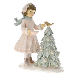  XMAS  PINK GOLD POLYRESIN GIRL DECORATING CHRISTMAS TREE 10X5X12CM