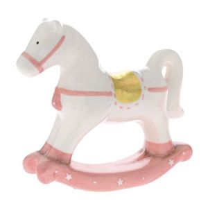  XMAS WHITE AND PINK CERAMIC HORSE 15X4X14CM