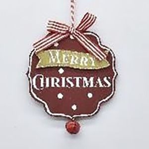  XMAS DARK RED WOODEN HANGING SIGN 10X10CM