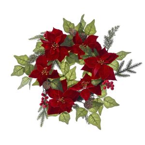  XMAS BURGUNDY POINSETIA WREATH 60CM