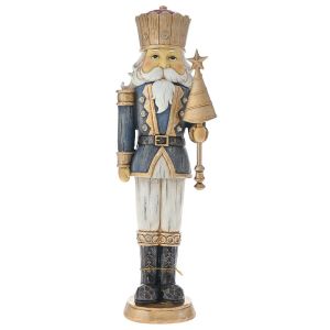  XMAS BLUE WHITE POLYRESIN NUTCRACKER WITH LED LIGHT 15X11X47CM